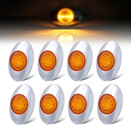 Ledvillage [Pack of 8 3 Inch Oval Amber LED Sealed Clearance Lamps 3-3528 SMD Side Marker Panel Light Waterproof Trailer RV Boat Bus Pickup Flatbed Heavy Duty Truck 12V DC Chrome Bezel Q0