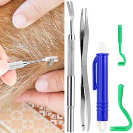 DILUSILK 5 in 1 Tick Removal Kit for Pets, Stainless Steel Tick Remover Tools Set for Dogs, Cats, and Humans 2 Tick Remover Hooks, 2 Tweezers, and 1 Tick Remover Tool
