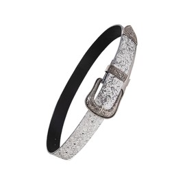 TQUXNGA Fashion Sequin Belt Denim Waistband Punk Studs Belt for Street Player Club Party, silver