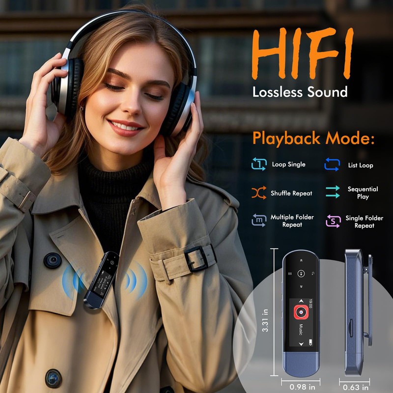 RUIZU 64GB USB MP3 Player with Bluetooth 5.3, Clip on