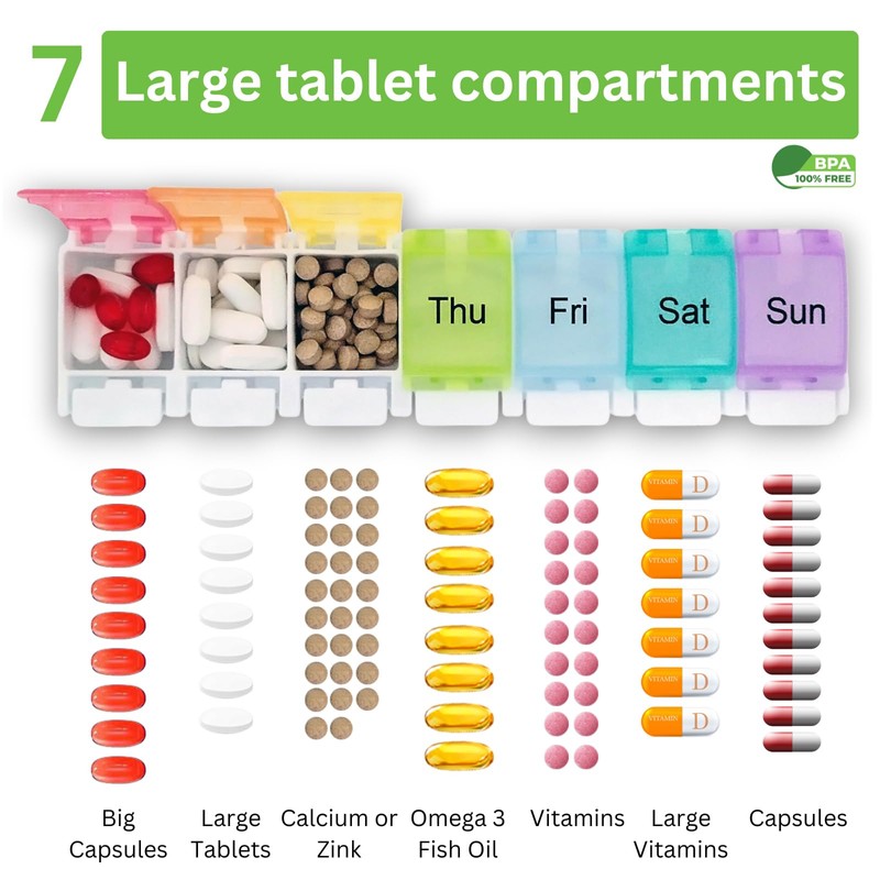 PILLBOX7 Monday to Sunday Pill Box Tablet Organiser. Pill Boxes