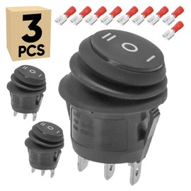 3-Pack Waterproof Rocker Toggle Switch, ON/Off/ON SPDT 3Pin Boat Switches for Home Auto Car Marine Boat, KCD2-103, Black