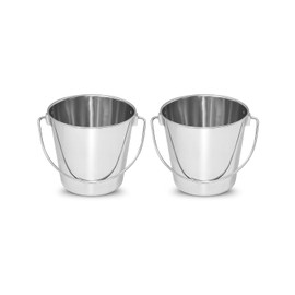 AASPIRE PETS 2 Quart Heavy Duty Stainless Steel Round Bucket with Handle | Fits kennel Cage Critter Crates Farm | Food & Water Pail for Small Pets Birds Dog Cat | Livestock Multipurpose use, Pack of 2