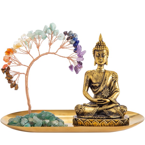 7 Chakra Healing Crystal Tree and Zen Statue Sakyamuni Buddha