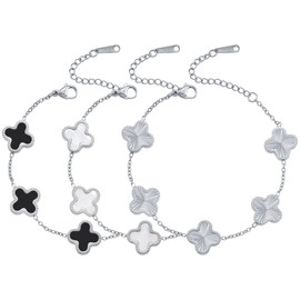TICVRSS Silver Chain Van Cleef Bracelet Set Gold/White/Black Clover Bracelets for Women Four Leaf Lucky Bracelets Jewelry Gifts for Women 3Pcs