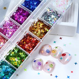 Pink Black White Nail Glitter for Nail Art - Heart Star Butterfly Rabbit Polka dots Round Nail Art Glitters Sequins - 12 Grids Cute Nail Glitters with Tweezers for Women Girls Manicure