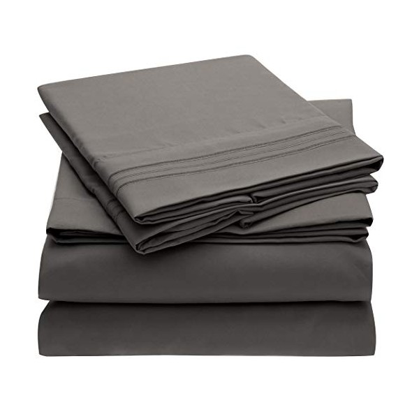 Mellanni Bed Sheet Set - Brushed Microfiber 1800 Bedding - Wrinkle, Fade, Stain Resistant - 4 Piece (Full, Gray)