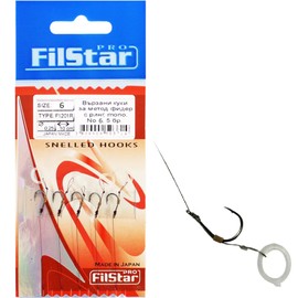 PRO FILSTAR Fishing Hook Set with Leader for Method Feeder, Pack of 10, Size 6, Mono Line 10 cm, DIA 0.25 mm, Fishing Carp Accessories, Ring Hook for Pellets, Ring Hook, Carp Rig Hook Set, Sports Set