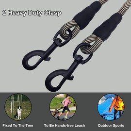 BTINESFUL Tie-Out Check Cord Long Rope Dog Leash, 8ft 12ft 20ft 30ft 50ft Recall Training Lead Leash- Great for Large Medium Small Dogs Training, Playing, Camping, or Backyard (50ft, Beige Black)