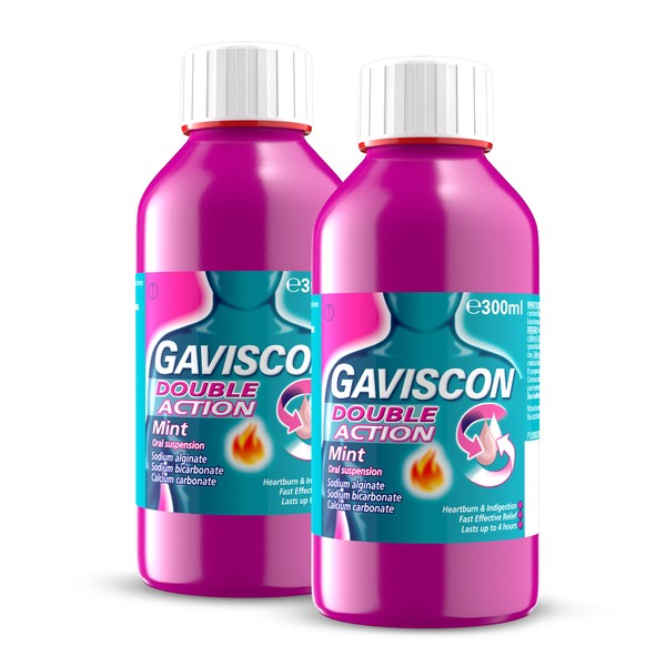 Gaviscon Double Action Heartburn & Indigestion Liquid, Mint Flavour, 300ml, Pack of 2