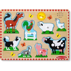 Melissa & Doug Pets Sound Puzzle - Wooden Peg Puzzle With Sound Effects (8 pcs) - Chunky Baby Puzzle, Animal Sounds Puzzles For Toddlers And Preschoolers Ages 2+ - Style: Farm Animals