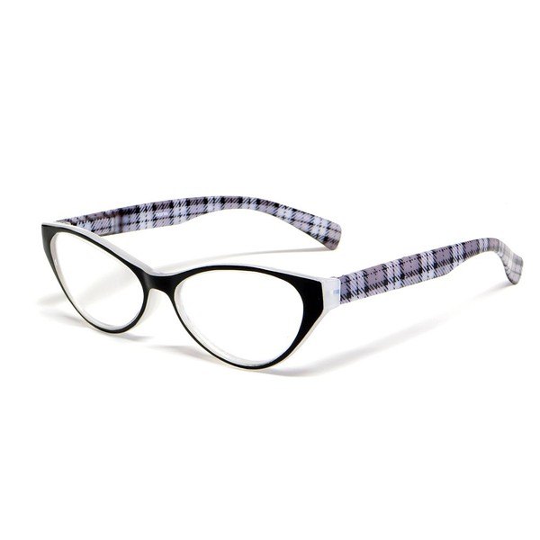 Calabria Emily Cateye Reading Glasses +6.00 Crystal Black Plaid Women