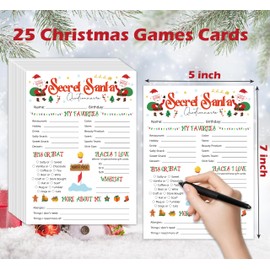 Secret Santa Questionnaire for Wish List Christmas Party Decorations, 25 Fill In The Blank Cards, Christmas Gift Exchange Ideas for Office, Coworkers, Teachers, Classroom, Friends, Family, 02
