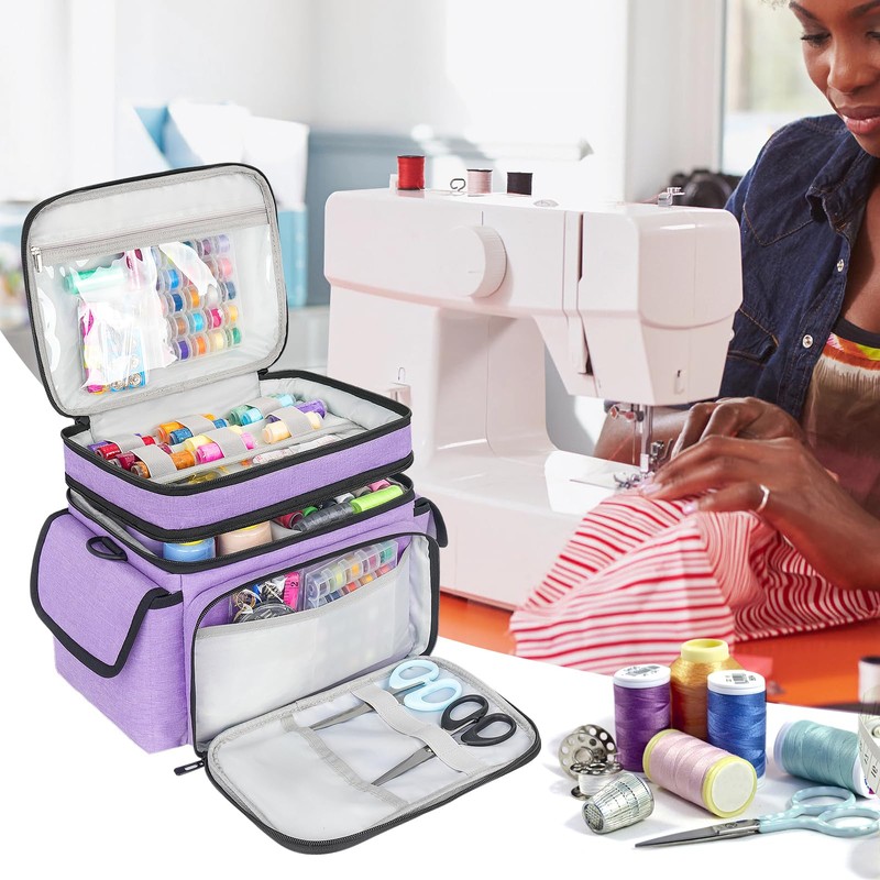 LEFOR·Z Sewing Supplies Organizer,Double-Layer Sewing Accessories Storage Bag,Protable Travel Sewing