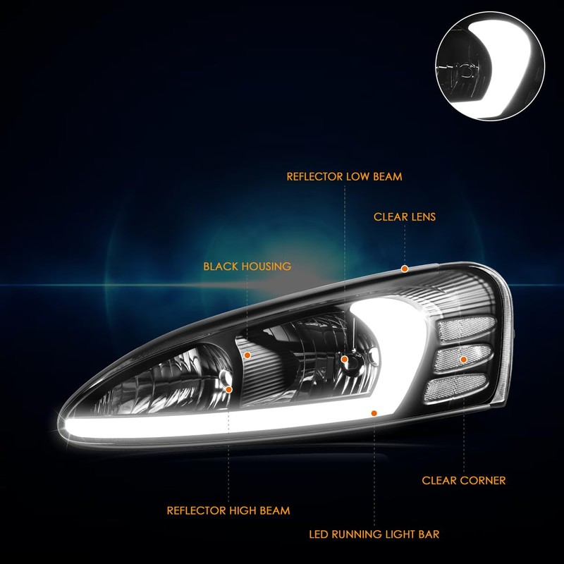 PM PERFORMOTOR [Pair] 3D Light Bar Headlights Assembly Compatible with
