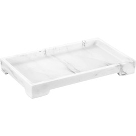 Luxspire Bathroom Vanity Tray, 10 x 6 inch Marble Bathroom Perfume Tray Dresser Tray, Resin Rectangle Vanity Tray, Bathroom Vanity Countertop Organizer for Cosmetics Hand Towel, M, Gravel White