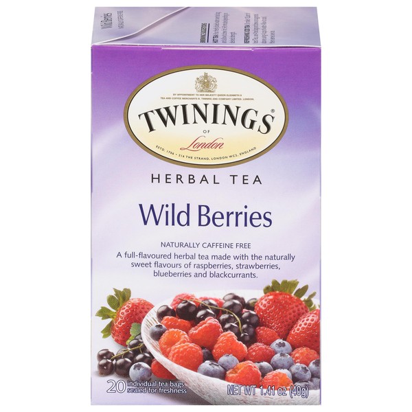 Twinings Wild Berries Herbal Tea, 20 Count Pack of 6, Individually Wrapped Tea Bags, Full-Flavoured, Naturally Caffeine Free