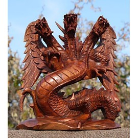 Wogeka 20 cm Three Head Lucky Dragon Wooden Dragon FENG Shui