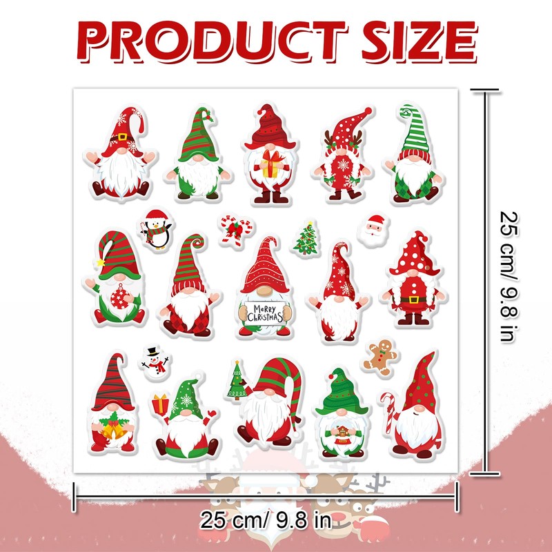 Whaline 46Pcs Christmas Thick Gel Clings Cute Xmas Gnome Design