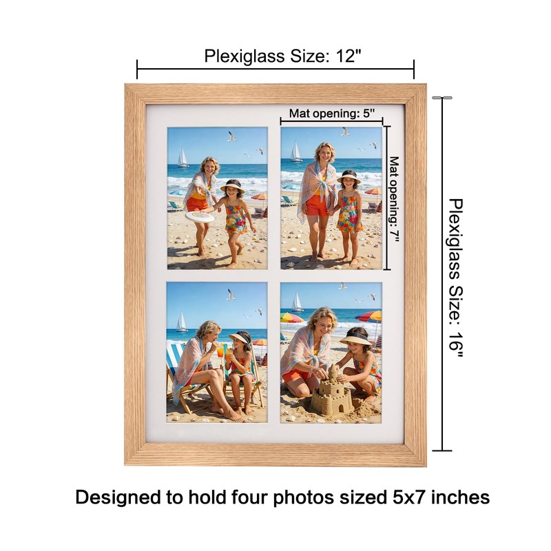 5x7 Collage Picture Frame,Fits 4 5x7 Photos,Engineered Wood-Natural Oak