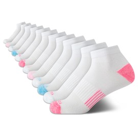 Nautica Women's Quarter Cut Moisture Control Athletic Socks with Cushioned Comfort (12 Pack), Size 4-10, White Pink