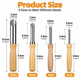 4-Piece Circular Clay Hole Cutter Set with Wooden Handles