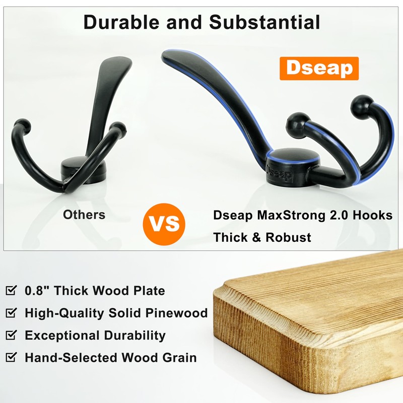Dseap Coat Rack Wall Mounted - 5 Tri Hooks, Heavy