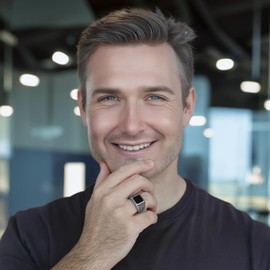 Men's Stainless Steel Ring with Black Agate Stone,Textured Band Design (Link Pattern,9)