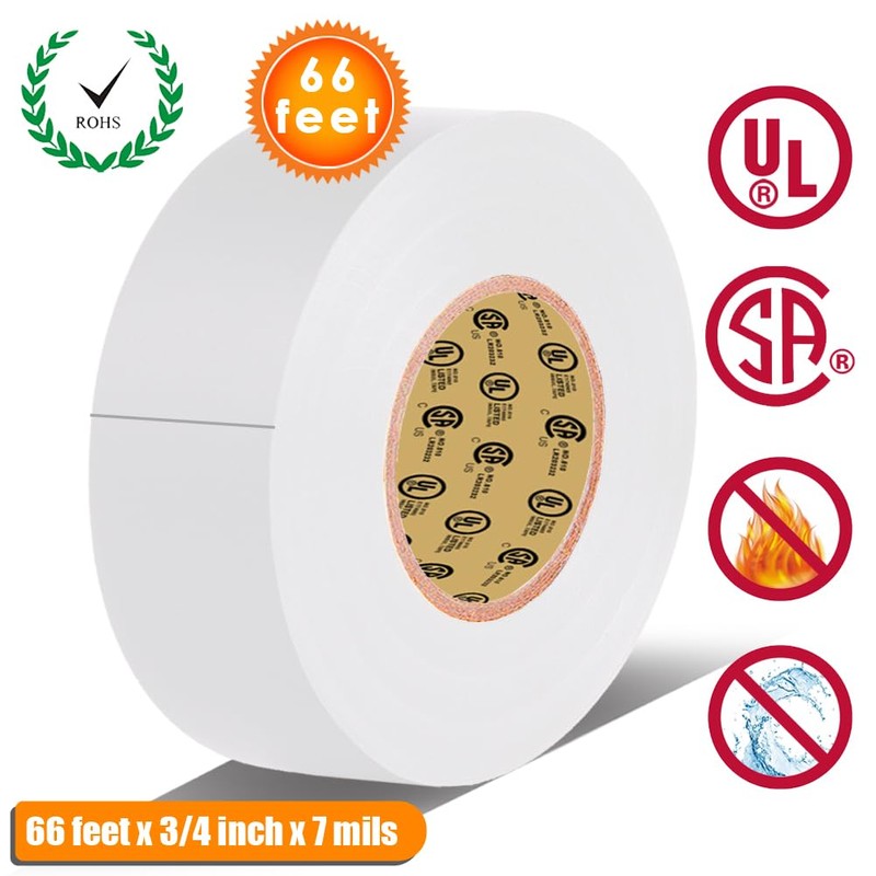 LYLTECH White Electrical Tape, 66 feet x 3/4 inch x