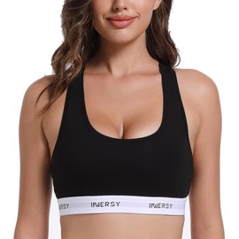 INNERSY Black Wireless Bras for Women Cotton Pull On Comfort Bra Tops Sporty Ladies Bralettes (M, Black)