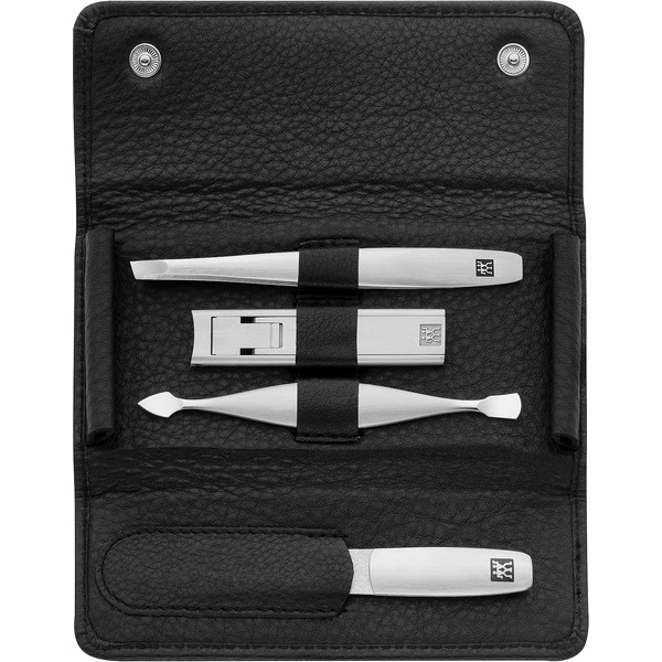 ZWILLING Manicure Set, Pedicure Kit Made of Cowhide Leather, 4 Pieces with Nail Clippers, Premium, Black