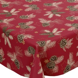 Karina Home Christmas Pine Cones Red PVC Vinyl Wipe Clean Oilcloth Tablecloth (Red, 180cm x 140cm)