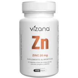VIZANA NUTRITION  Citrato de Zinc en Cápsulas HPMC Vegetarianas (90 Caps-500 mg) adicionado con Cúrcuma, Jengibre y Piperina Origen Citrato Alemania  