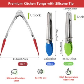 JXJYZLN Mini Kitchen Tongs with Silicone Tips,Silicone Serving Tongs of 3 set,7 inch Non-stick Small Tongs with Stainless Steel Silicon Handles, Heat Resistant Tongs for Cooking, Serving (Multi-Color)