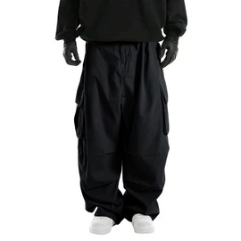 WZIKAI Men's Baggy Cargo Pants Elastic Waist Drawstring Parachute Cargo Pants Casual Loose Fit Joggers Hiking Hip Hop Pants with Pockets Black XL