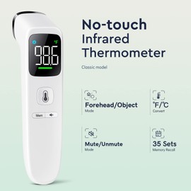 Touchless Thermometer for Adults and Kids, Fast Accurate Thermometer with Fever Alarm, 1S Reading & Silent Mode (LED-White)