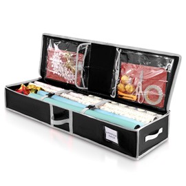 Wrapping Paper Storage Container for Christmas Gifts Durable Woven Underbed Gift Wrap Organizer with Interior Pockets, Holds Up to 40inch 27 Paper Rolls, Black