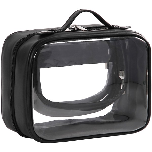 Veki Transparent Makeup Bag, Double Travel Cosmetic Bag Waterproof Large Capacity Open Storage Bag Organizer for Women Girls, black, Simple and easy