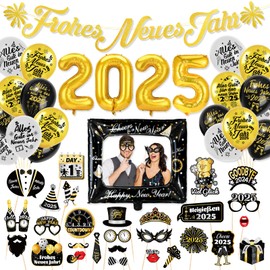 HOWAF New Year's Eve Decoration 2025, Happy New Year Garland Happy New Year Banner New Year's Eve Balloons 2025 Balloons New Year's Eve Photo Frame Foil Balloons New Year's Eve Photo Props New Year's