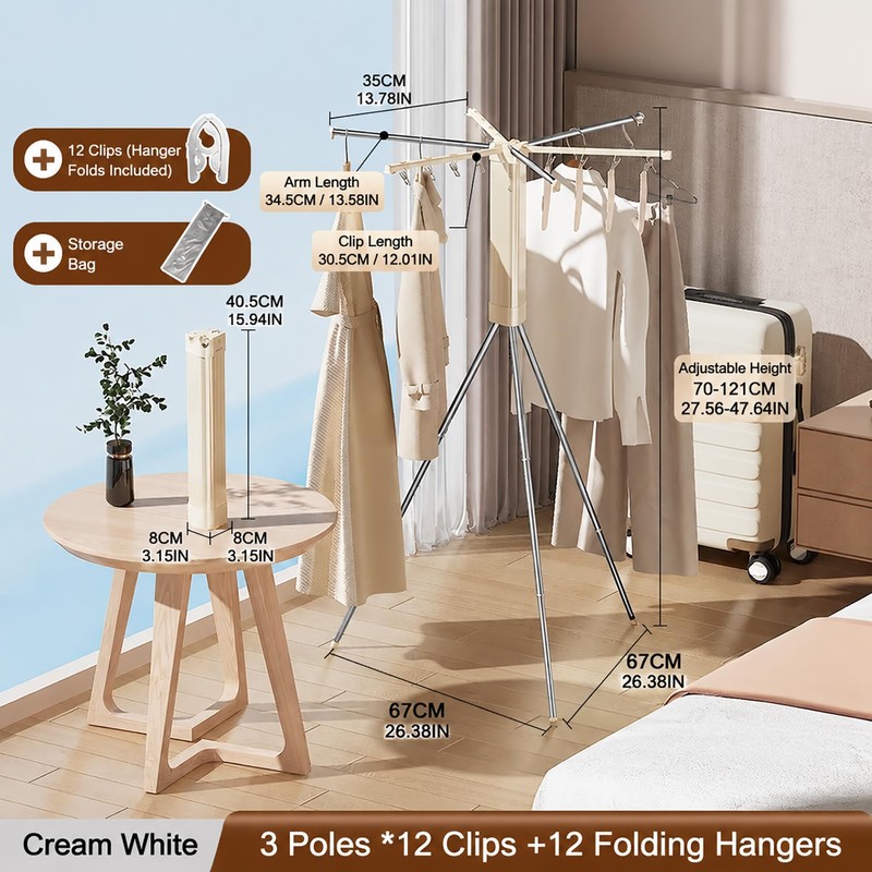 Tripod Clothes Drying Rack, Portable Laundry Rack for Travel/Camping