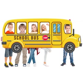 YQUQWN School Bus Photo Prop, Large 76.2X 33 Inch Back to School Backdrop Party Sign Decoration, Selfie Frame Yellow Bus Background Banner for Students First Day Birthday Photo Booth Party Supplies