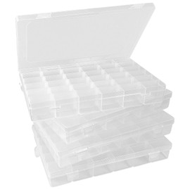 Meanhoo 4 Pack 36 Grid Plastic Organizer Box with Dividers – Clear Small Craft Storage Container and Bead Organizer Box for Jewelry, DIY, Nail Art, Fishing Tackle, Small Parts