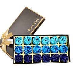 SunTrader 18 pcs Floral Scented Bath Soap Rose Flower Petals,Gift for Anniversary/Birthday/Wedding/Valentine’s Day/Mother’s Day (Blue)