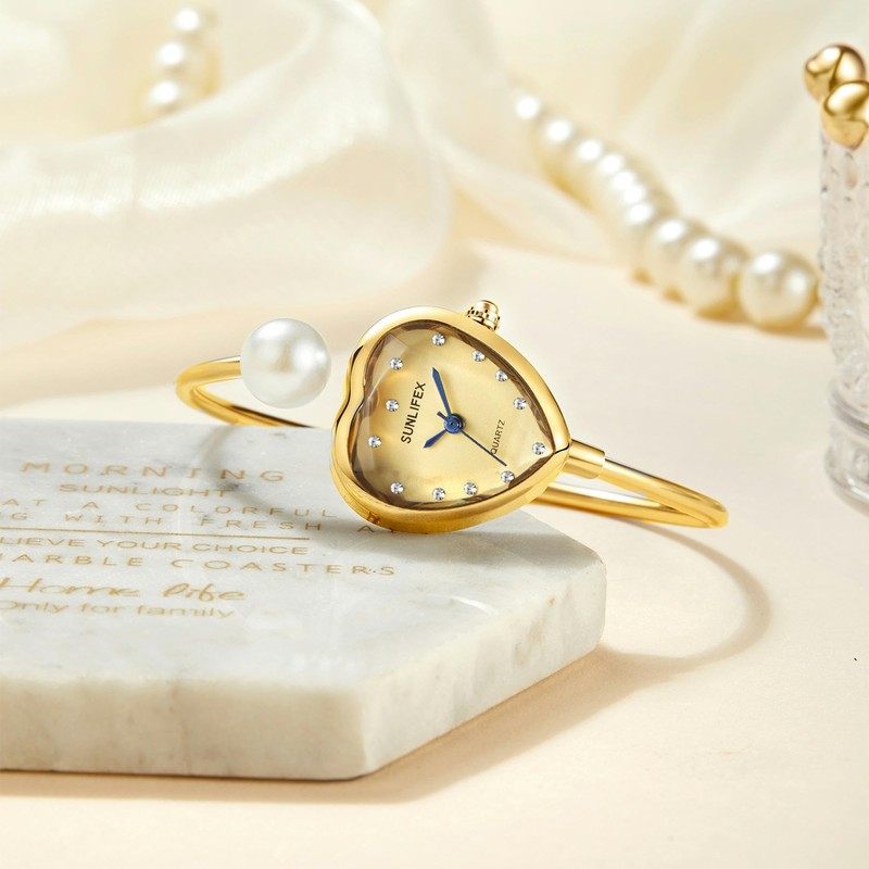 MASTOP Heart Shaped Bracelet Watch for Women, Dainty Gold Jewelry