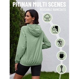 PITINAN Packable Rain Jackets Women Light Athletic Rain Jacket With Hood Womens Jacket Cute Waterproof Jackets for Women Green XL