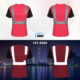 Graunton Reflective Short Sleeves for Women, Safety Shirts for Landscaping, Shipyards, Trucking, High Visibility Shirts for Workers, Security Personnel, (NK1-Pink,M)