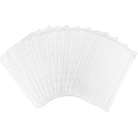 KASTLO 12 Packs A6 Binder Pockets, A6 Plastic Folders Wallet with Label Sticker, PVC Cash Envelopes with 6 Holes, Waterproof Loose Leaf Budget Binder Money Bags with Zipper for Money Cash Cards Files