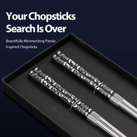 Hagary Panda Black Chopsticks Metal Chopsticks Reusable Designed In Korea Japanese Style Stainless Steel 316 18/10 Non-Slip Dishwasher Safe (Black - 2 Pairs)