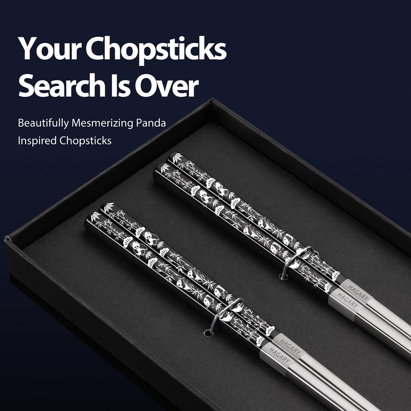 Hagary Panda Black Chopsticks Metal Chopsticks Reusable Designed In Korea