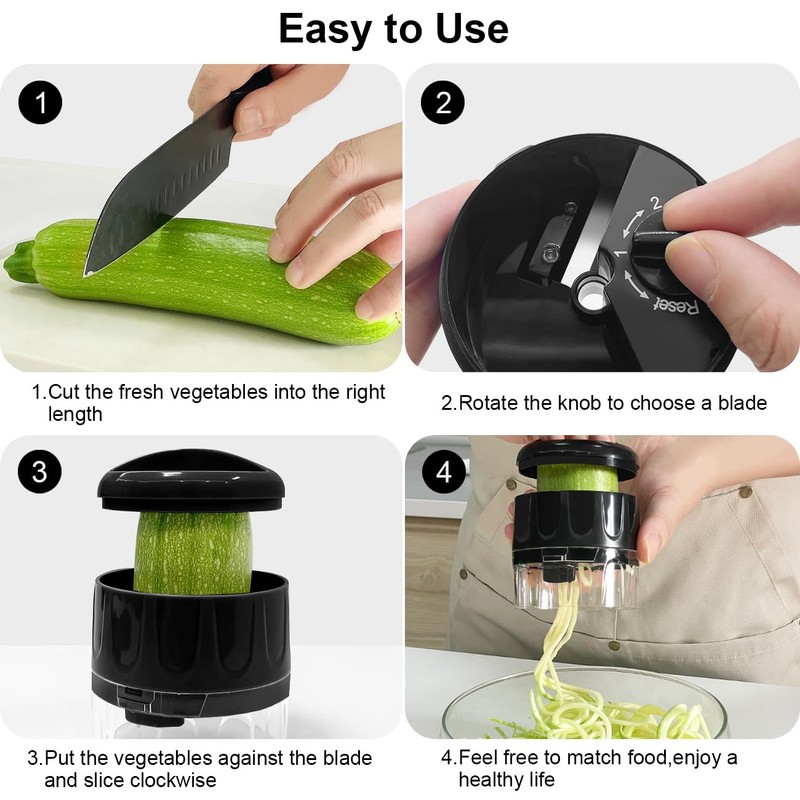 Vegetable Spiralizer 3 in 1 Spiralizer for Veggie Noodles Adjustable